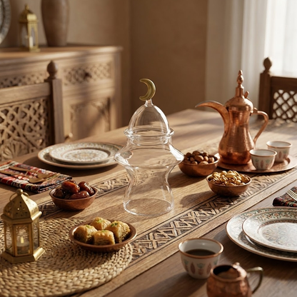 غرشة تقديم زجاج بغطاء هلال