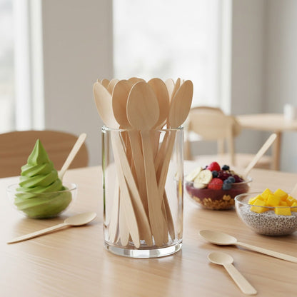 ملاعق خشبية للاستخدام مرة واحدة (100 قطعة)