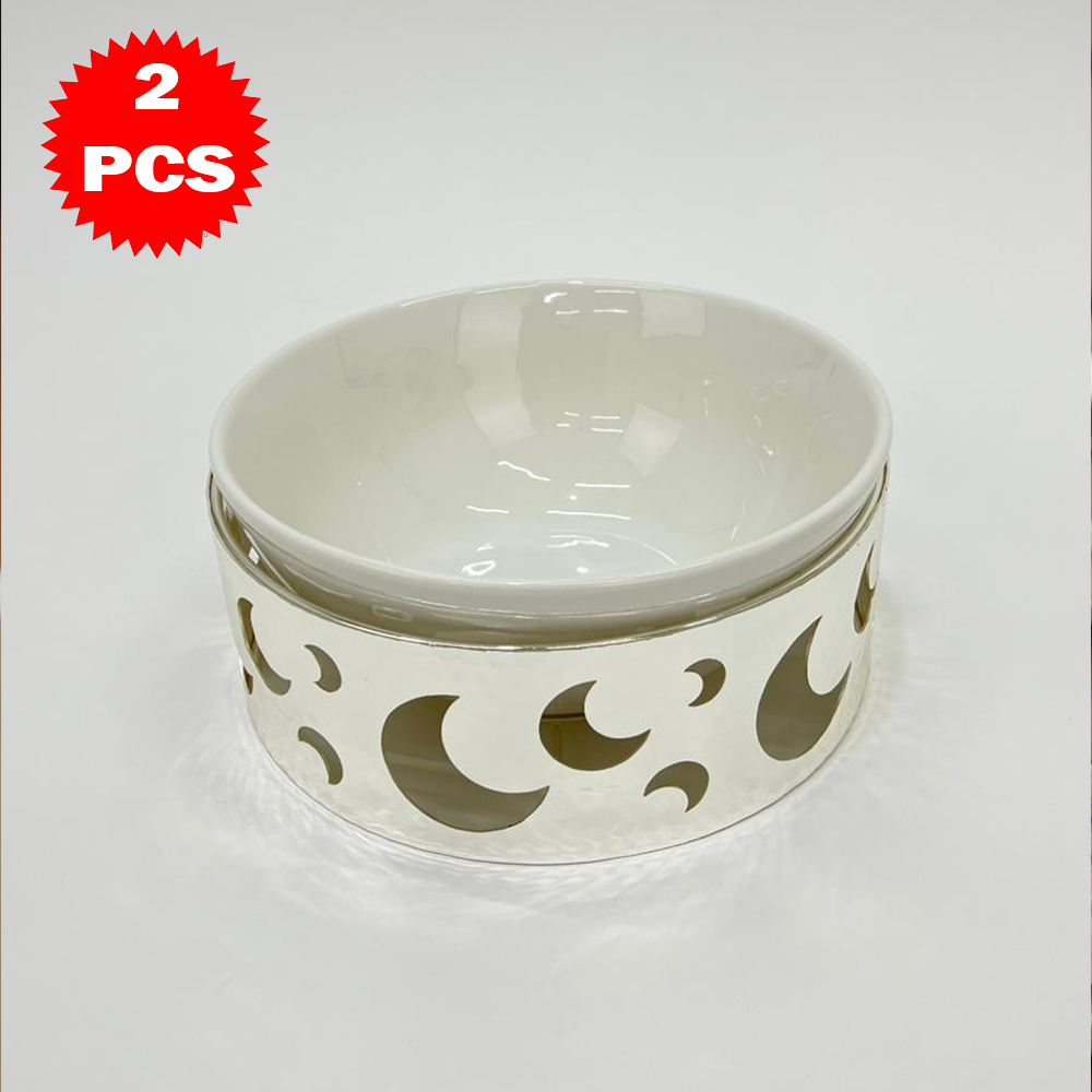 17CM طقم وعاء تقديم مع حامل معدني صغير