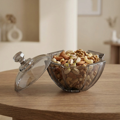 وعاء تقديم زجاجي أنيق بغطاء شفاف