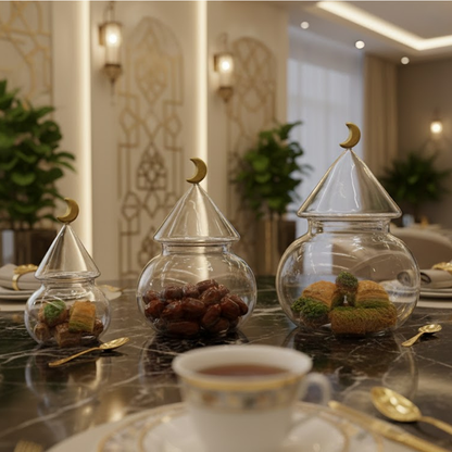 غرشة ضيافة زجاجية بغطاء هلال