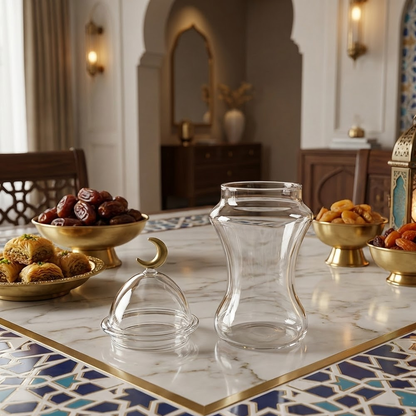 غرشة تقديم زجاج بغطاء هلال