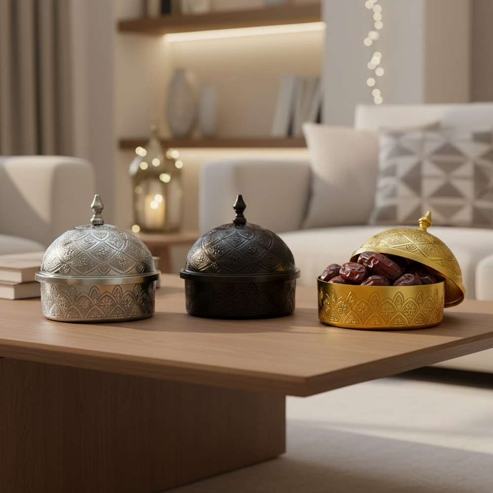 وعاء تمر معدني فاخر مزخرف