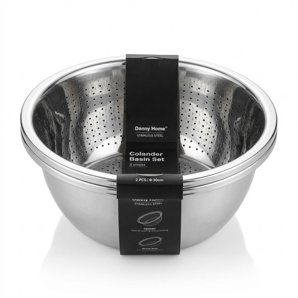 طقم مصفاة ووعاء ستانلس ستيل