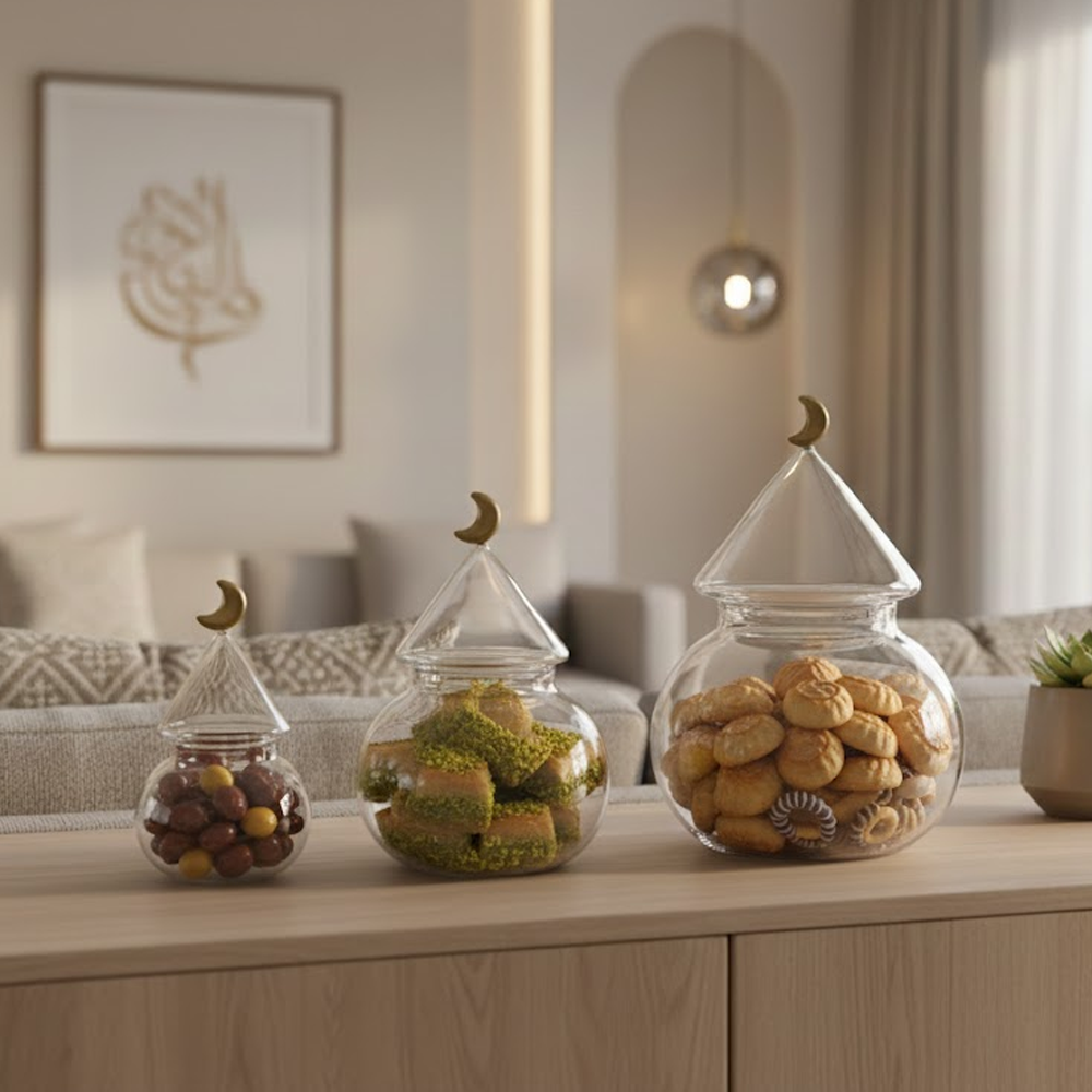 غرشة ضيافة زجاجية بغطاء هلال