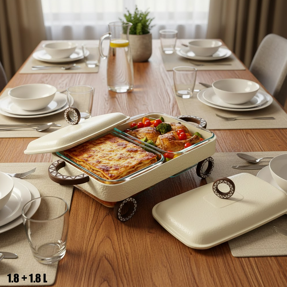 سخان طعام زجاجي مزدوج 1.8 + 1.8 لتر