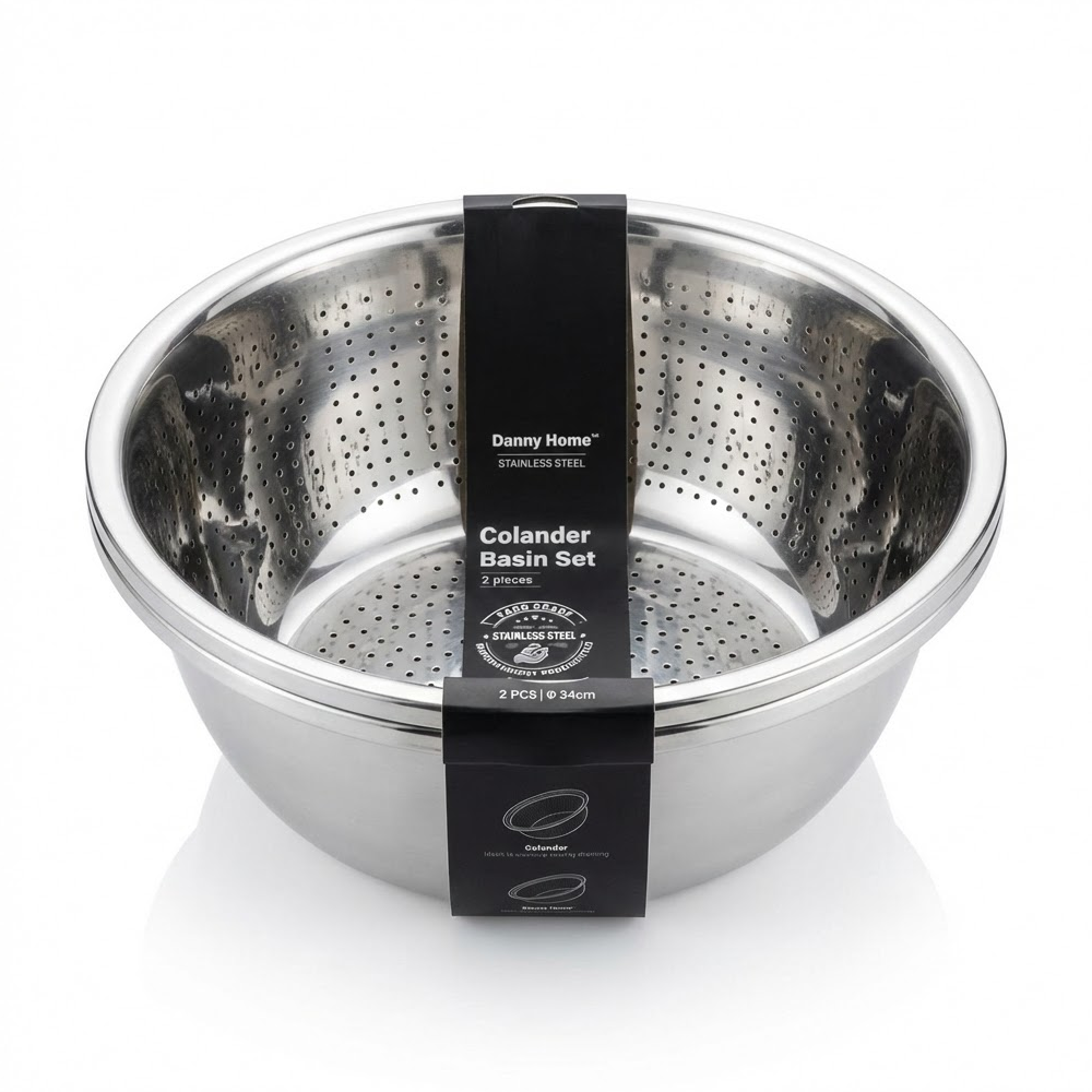 طقم مصفاة ووعاء ستانلس ستيل