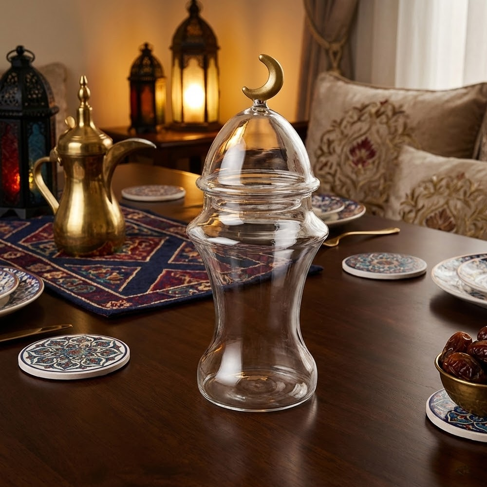 غرشة تقديم زجاج بغطاء هلال