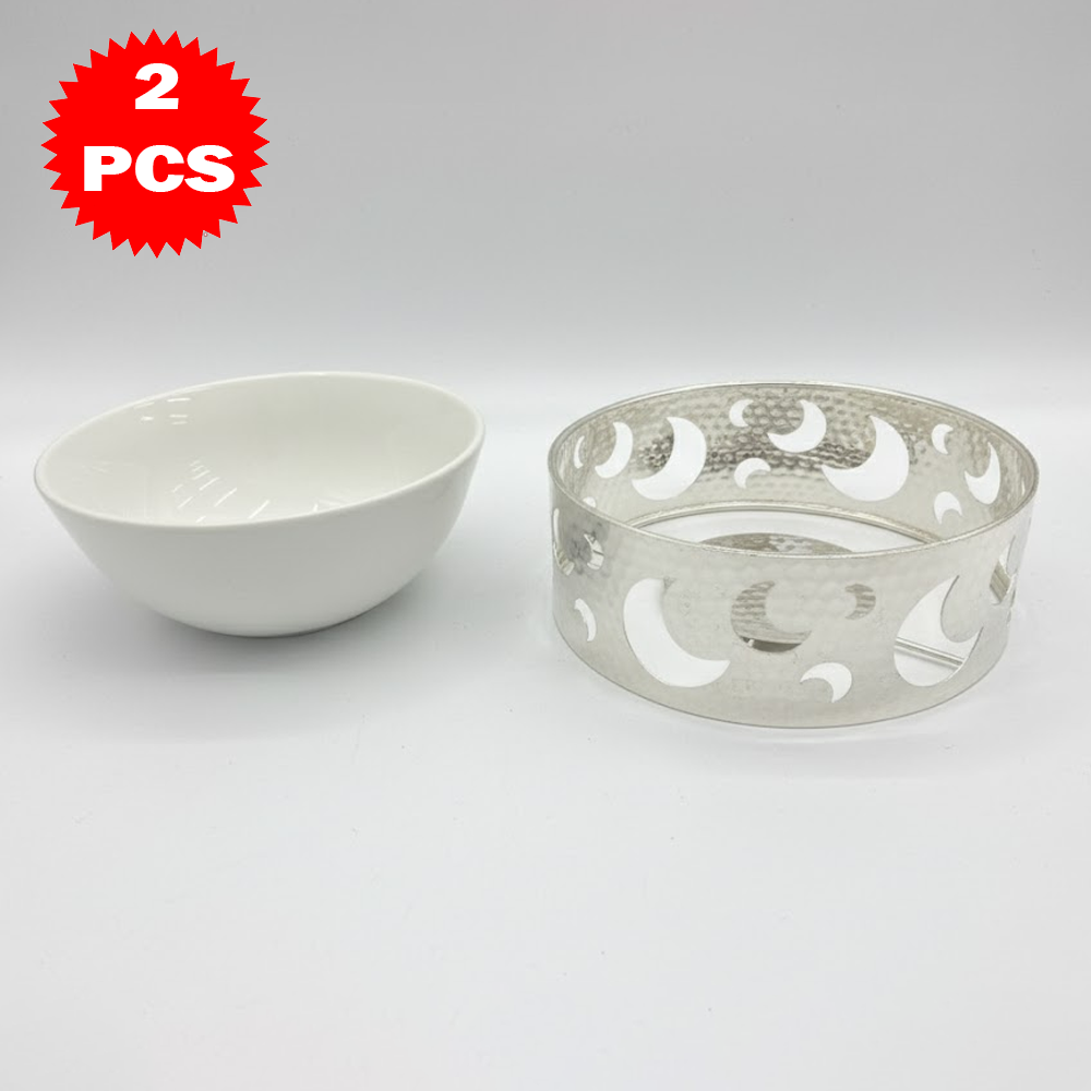 17CM طقم وعاء تقديم مع حامل معدني صغير