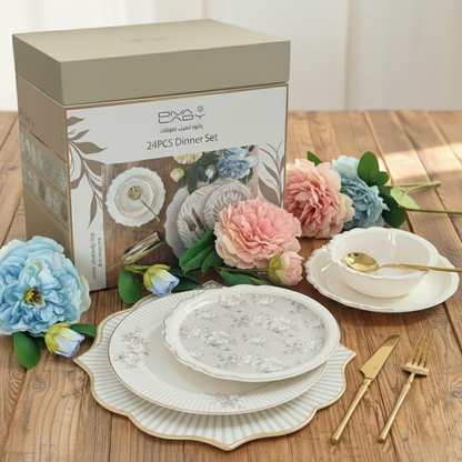طقم أطباق مائدة فاخر 24 قطعة