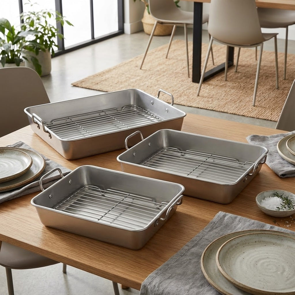 صينية تحميص من الألومنيوم مع رف