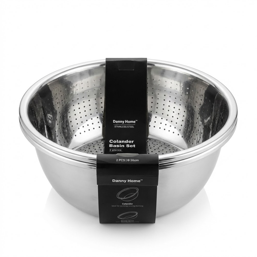 طقم مصفاة ووعاء ستانلس ستيل