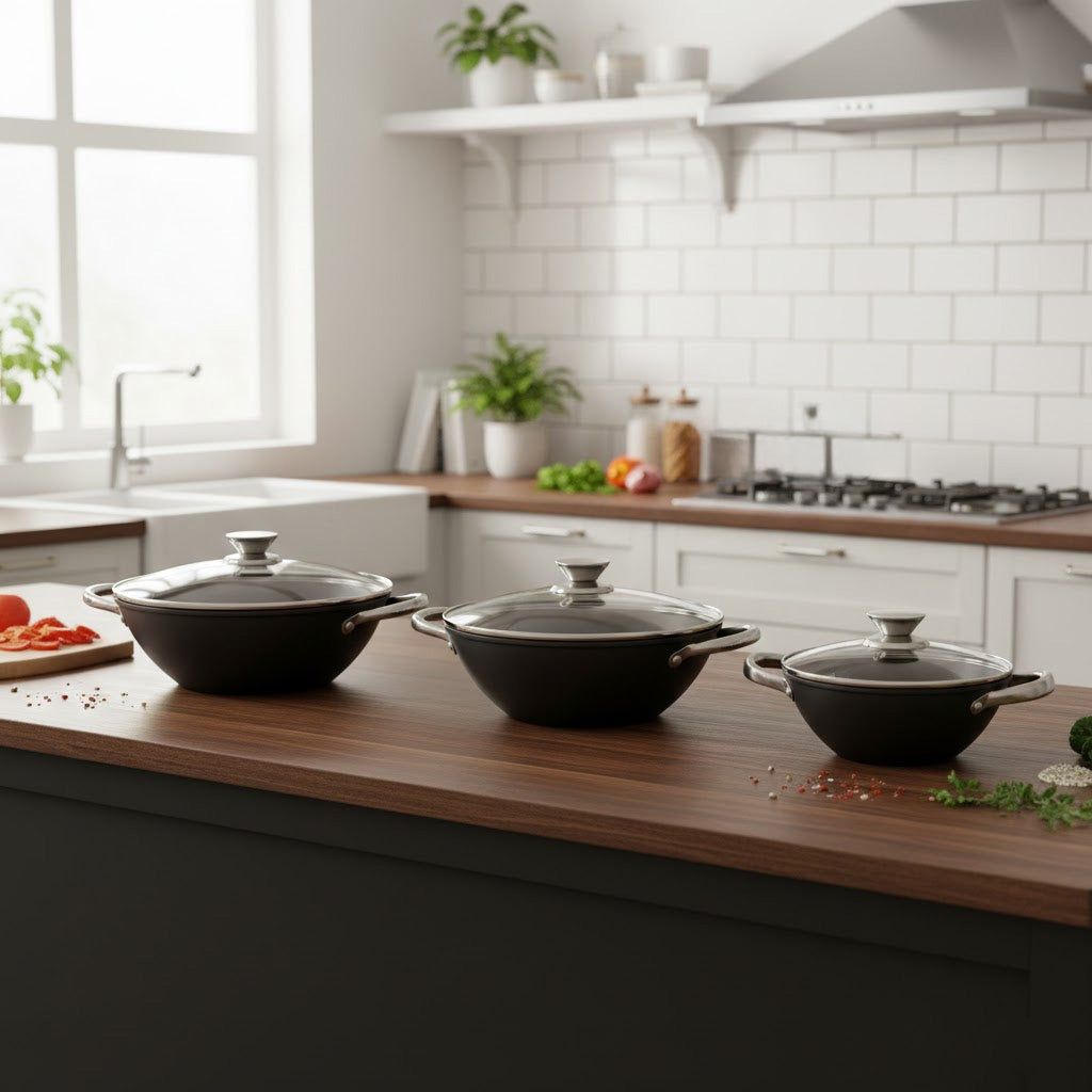 مقلاة ووك من الحديد الزهر - أسود