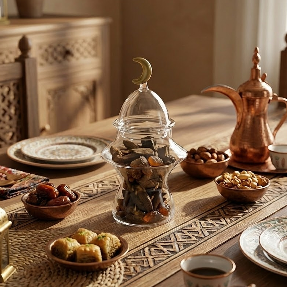 غرشة تقديم زجاج بغطاء هلال