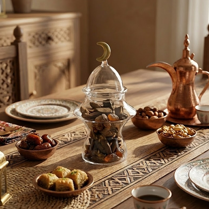 غرشة تقديم زجاج بغطاء هلال