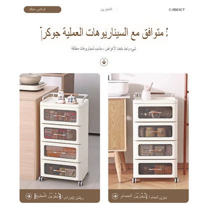 طاولة جانبية بلاستيكية حديثة باللون البني مع أبواب شفافة ودرج بلاستيكي مرن