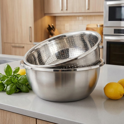 طقم مصفاة ووعاء ستانلس ستيل