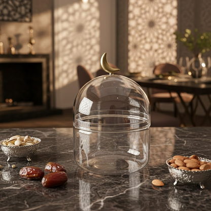 غرشة ضيافة زجاجية بغطاء هلال