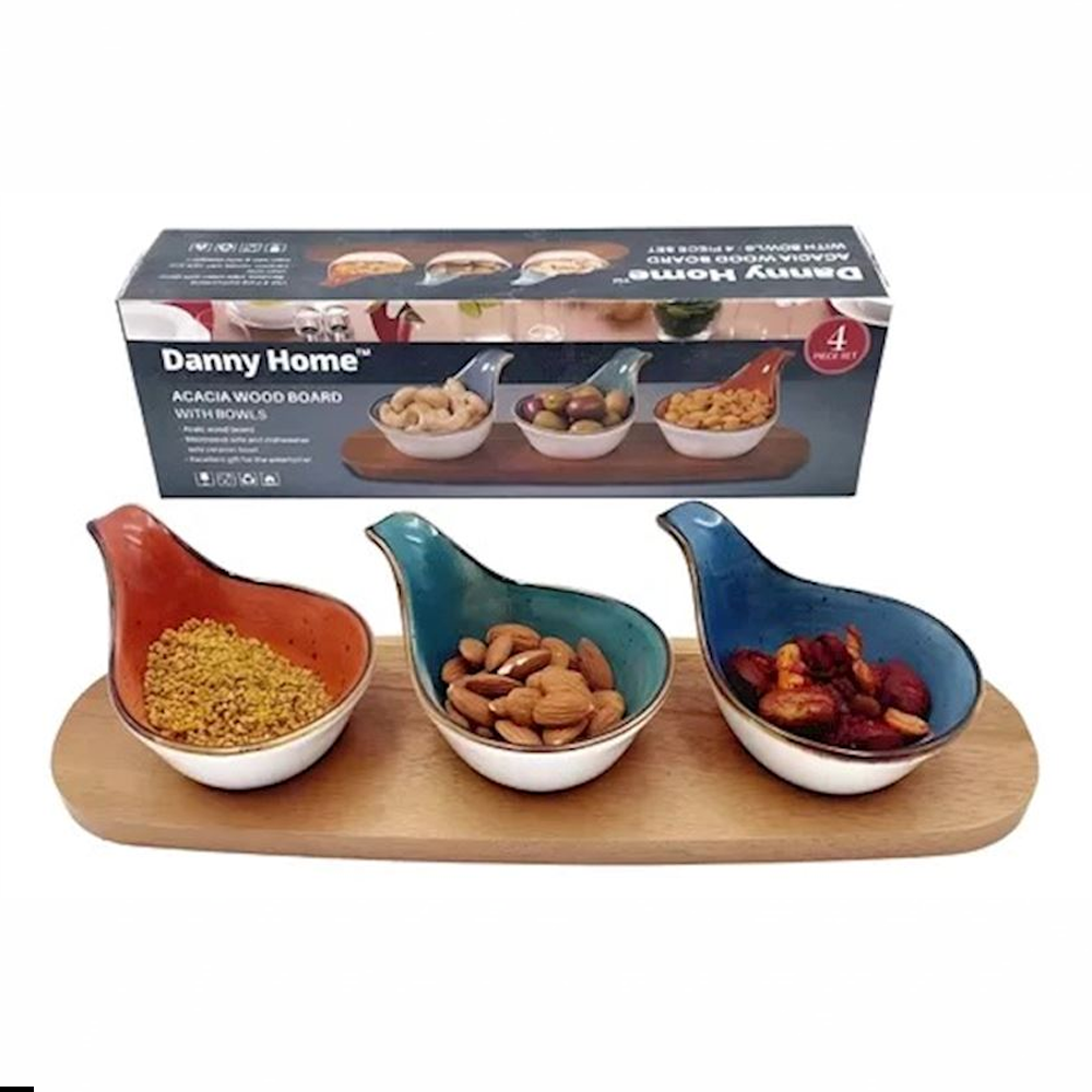 طقم تقديم خشب مع أوعية سيراميك