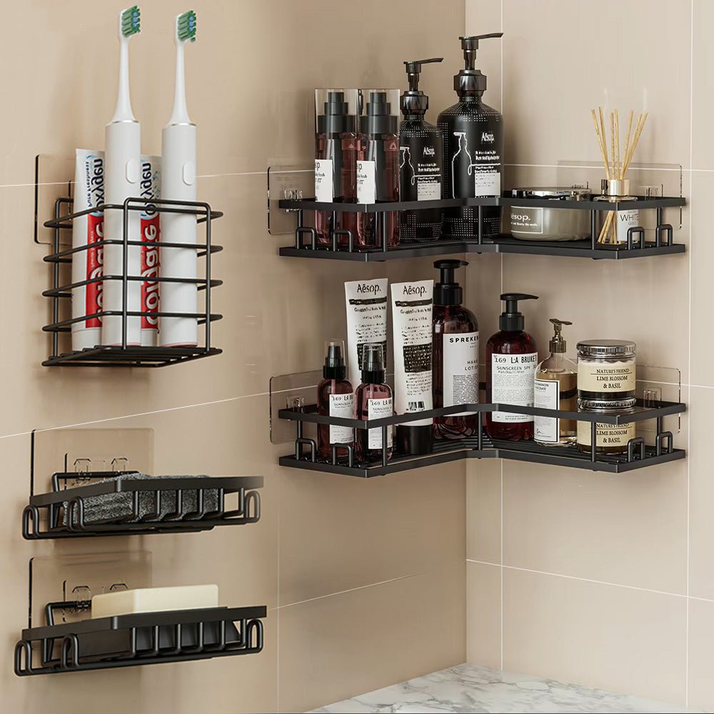 مجموعة رفوف تخزين زاوية للحمام بدون حفر، مكونة من 5 قطع