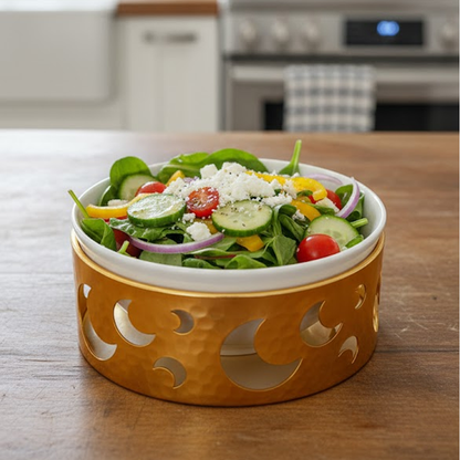 17CM طقم وعاء تقديم مع حامل معدني صغير