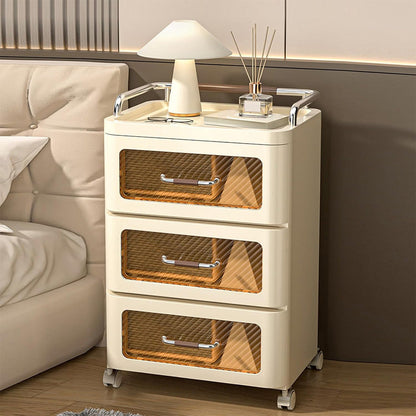 طاولة جانبية بلاستيكية حديثة باللون البني مع أبواب شفافة ودرج بلاستيكي مرن