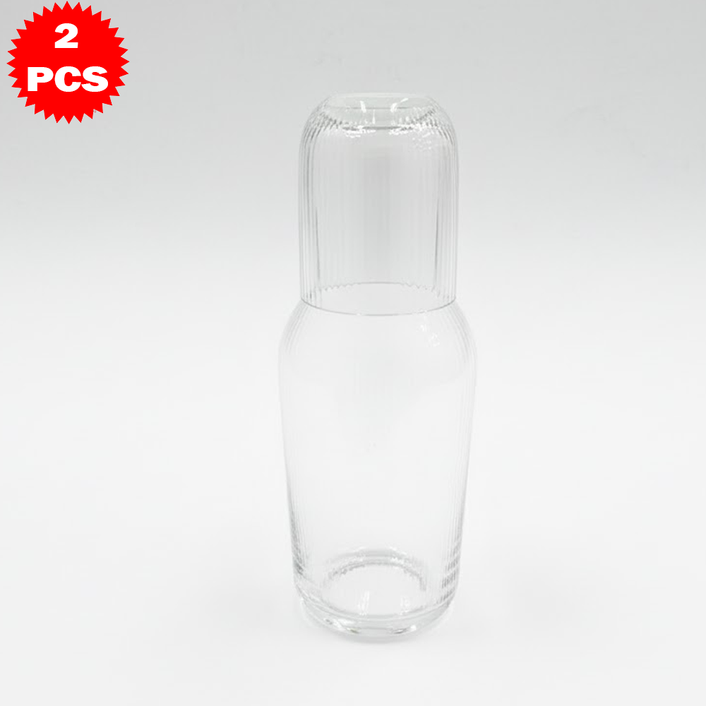 طقم قارورة وكوب زجاجي شفاف