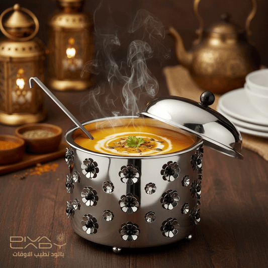 وعاء شوربة معدني فاخر بزخارف ورد من ديفا ليدي