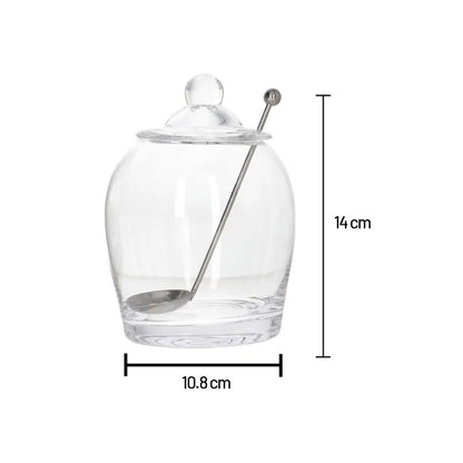 جرة زجاجية مع غطاء وملعقة