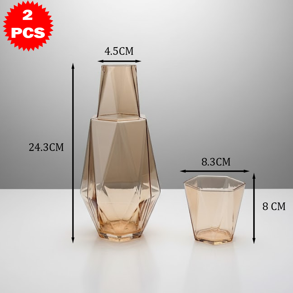 طقم قارورة وكوب زجاجي هندسي