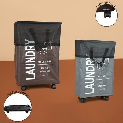 سلة غسيل قابلة للطي مع مقبض وعجلات، موديل: 5