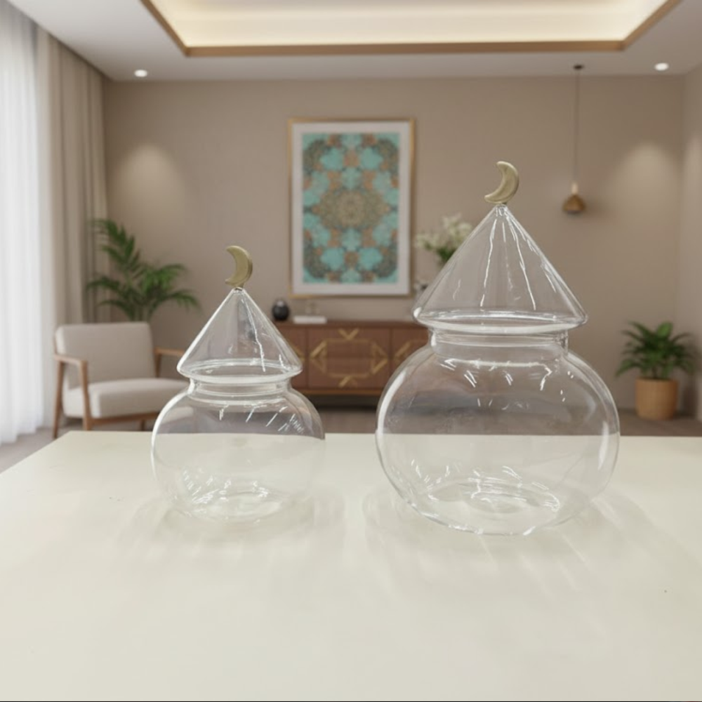 غرشة ضيافة زجاجية بغطاء هلال
