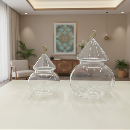 غرشة ضيافة زجاجية بغطاء هلال