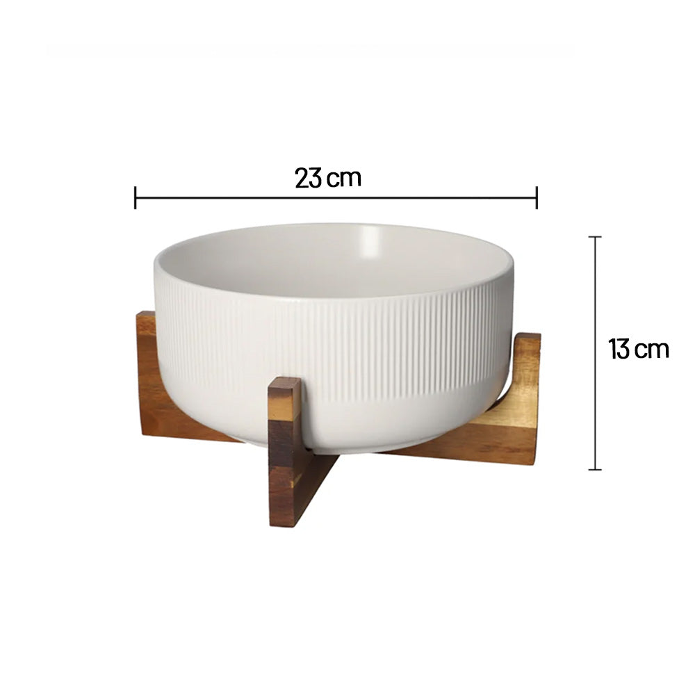 وعاء سيراميك مع قاعدة خشبية