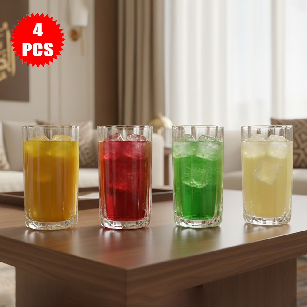 طقم أكواب زجاج شفاف 4 قطع