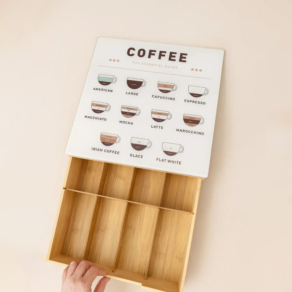 علبة قهوة بغطاء زجاجي ودرج