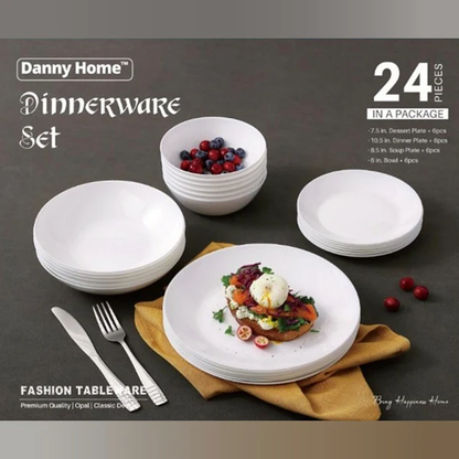 طقم عشاء أبيض ٢٤ قطعة