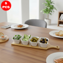 طقم تقديم سيراميك متمايل مع قاعدة خشب