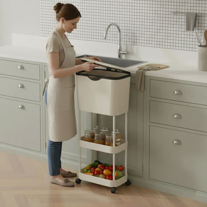 سلة قمامة مع رفين للتخزين