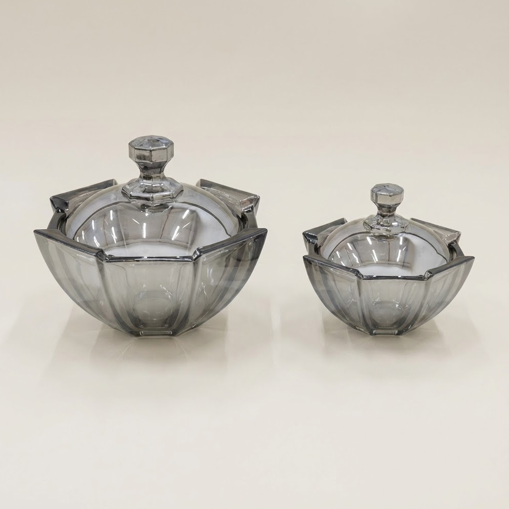 وعاء تقديم زجاجي أنيق بغطاء شفاف