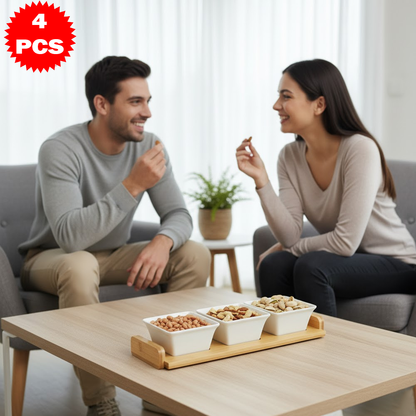 طقم تقديم سيراميك مع قاعدة خشب