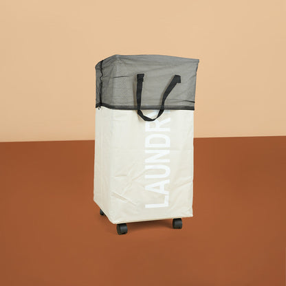 سلة غسيل قابلة للطي مع مقبض وعجلات، موديل: 3