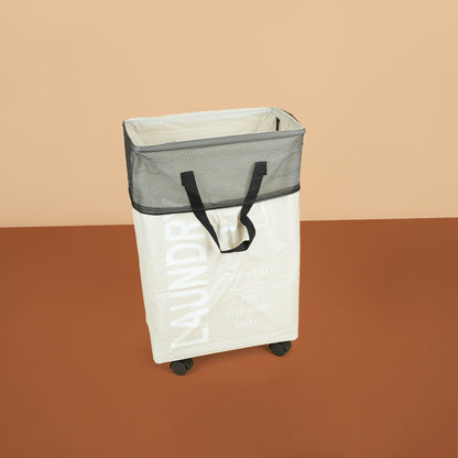 سلة غسيل قابلة للطي مع مقبض وعجلات، موديل: 5