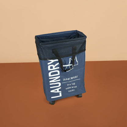 سلة غسيل قابلة للطي مع مقبض وعجلات، موديل: 5