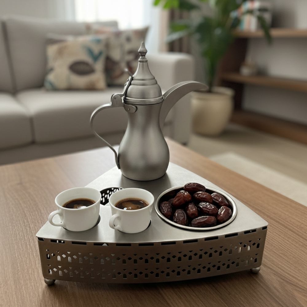 طقم قهوة عربية مع وعاء تمر