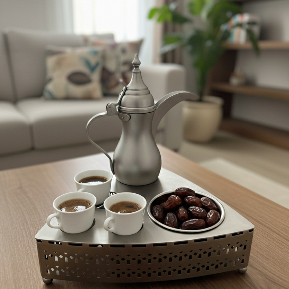 طقم قهوة عربية مع وعاء تمر
