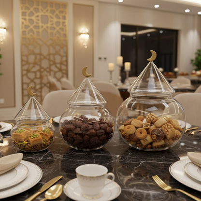 غرشة ضيافة زجاجية بغطاء هلال
