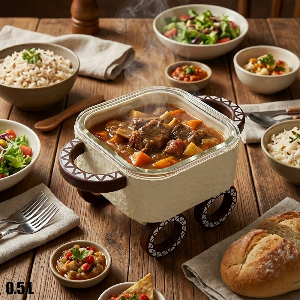 سخان طعام زجاجي مربع صغير 0.5 لتر