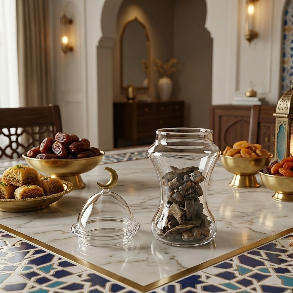 غرشة تقديم زجاج بغطاء هلال