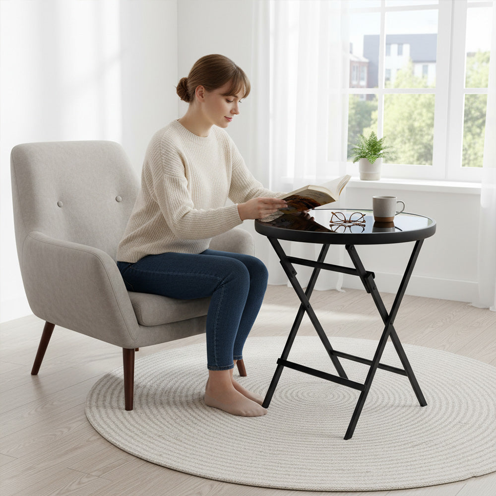 طاولة زجاجية مستديرة قابلة للطي